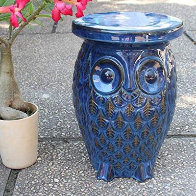 International Caravan Furniture Piece Navy Blue Wise Old Owl Ceramic Garden Stool - owl garden stools - B01DJN3SRQ