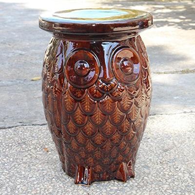 International Caravan Furniture Piece Brown Wise Old Owl Ceramic Garden Stool - owl garden stools - B01DL2M42K