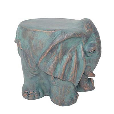 Antique Copper Elephant Garden Stool, Lightweight Concrete Outdoor Patio Stone Seat, Green & Gold Distressed Finish… - stone garden stools - B09W94VNJB