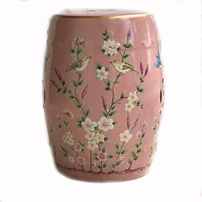 VVPONMEIQS Rustic Ceramic Chinese Stool Pink Ceramic Painted Craft Handmade Suitable for Garden Bedroom Terrace Backyard… - terra cotta garden stools - B09NY4BGJX