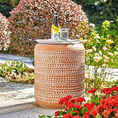 glitzhome Antique Decorative Garden Stool 18.5”H Heavy Duty Textured Accent Table Side Table Plant Stand for Garden - terra cotta - Decorating with garden stools – How to accessorize a garden stool