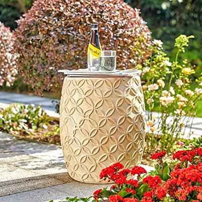 glitzhome Antique Decorative Garden Stool 18”H Heavy Duty Grid Accent Table Side Table Drum Table Plant Stand for Garden… - vintage garden stools - B09NZYTBD9