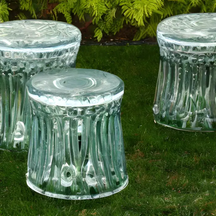 Unique garden stool ideas - Decorative pieces made from glass - three glass garden stools