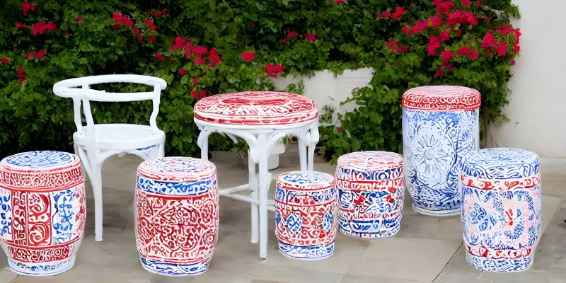 Unique garden stool ideas - white red blue