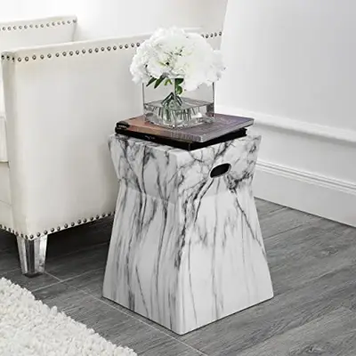 Safavieh ACS4570A Artesia Ceramic Decorative Garden Stool, White and Black Marble - black and white ceramic garden stools - B07HJNH1QZ