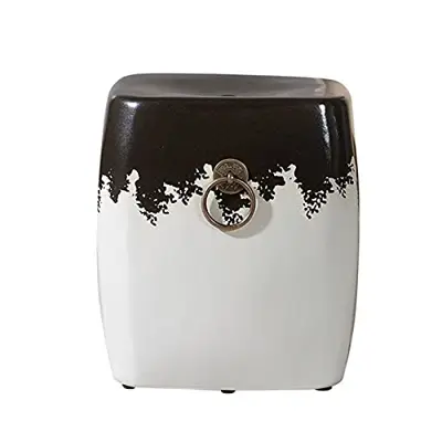 BUYYUB Ceramic Drum Stool, Black and White Retro Brass Ring Suitable for Garden Bedroom Terrace Decoration (Color… - black and white ceramic garden stools - B09CGSKZZK