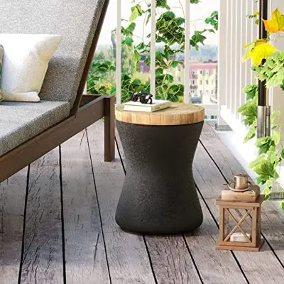 HOMPUS Concrete Outdoor Side Table Hourglass Shaped Round Coffee Table, Home Decor Plant Stand Outdoor Accent Table… - black garden stools - B09HPPJ9C8