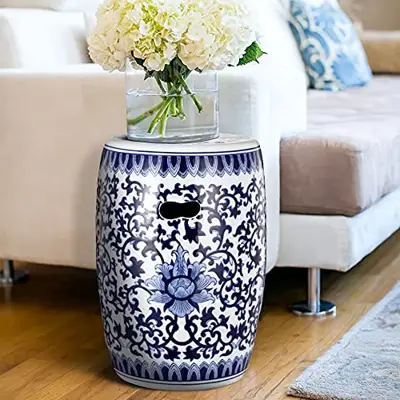 A&B Home Garden Stool Classic Vintage/Blue - blue and white ceramic garden stools - B00ZATKR1I