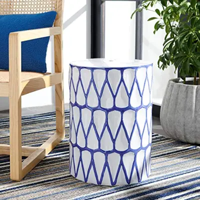 Safavieh Home Collection Wallis Blue/White Ceramic Decorative Garden Stool ACS5202A - blue and white ceramic garden stools - B08LHGFWF6