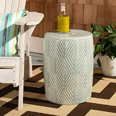 Safavieh ACS4578A Hemdi Ceramic Decorative Garden Stool, Light Blue - blue and white garden stools - B07XG6BP73