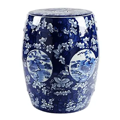 Ceramic Decorative Garden Stool, Glazed Blue and White Porcelain Ceramic Stool, Used in Living Room, Terrace, Garden… - blue and white garden stools - B09GVYGBQT