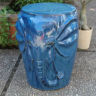 International Caravan Furniture Piece Wild Elephant Drum Ceramic Garden Stool, Navy Blue - blue ceramic garden stools - B01DJL9X40