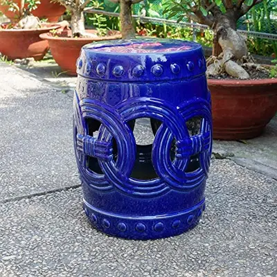 International CaravanInternational Caravan Infinity Chain Garden Stool - blue ceramic garden stools - B07CMZYKSV