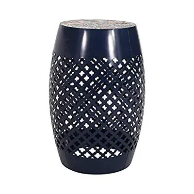 Christopher Knight Home Kevin Outdoor Lace Cut Side Table with Tile Top, Dark Blue - blue garden stools - B089PVR4TS