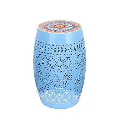 Patio Accent Table Outdoor Mosaic Side Table Metal End Table Lace Cut Outside SideTable with Tile Top Outdoor Coffee… - blue garden stools - B098TK6X31