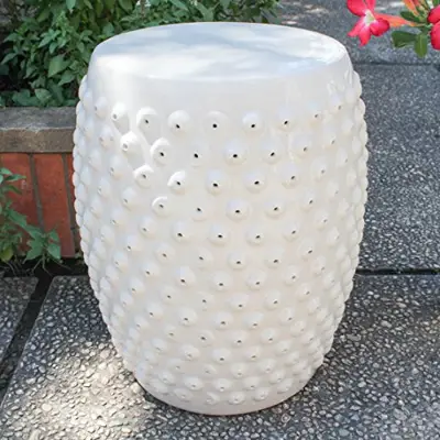 International Caravan Furniture Piece Perforated Antique White Drum Ceramic Garden Stool, White/Off-White - ceramic garden stools - B01DL2EMW0