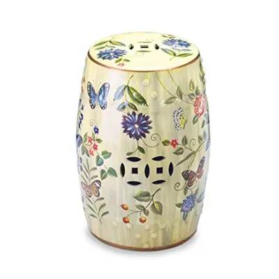 Smart Living Company 10017413 Butterfly Garden Ceramic Stool - chinoiserie garden stools - B078JBT1NC