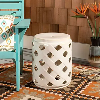 Safavieh ACS4574B Betli Ceramic Decorative Garden Stool, 0, Cream - cream garden stools - B07XH3NV1G