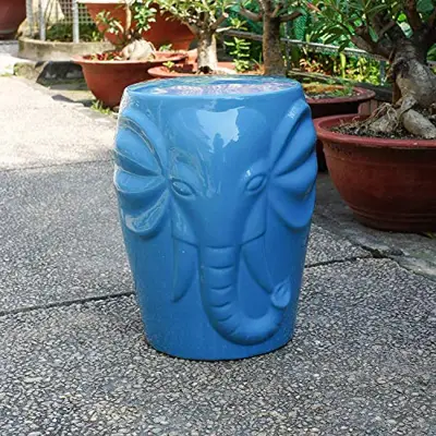 International Caravan Wild Elephant Drum Ceramic Gardn Stool - elephant garden stools - B07CMZWWMD