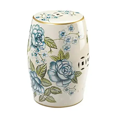 Accent Plus Antique Floral Garden Stool 13x13x18 - floral ceramic garden stools - B0814Z9TKD