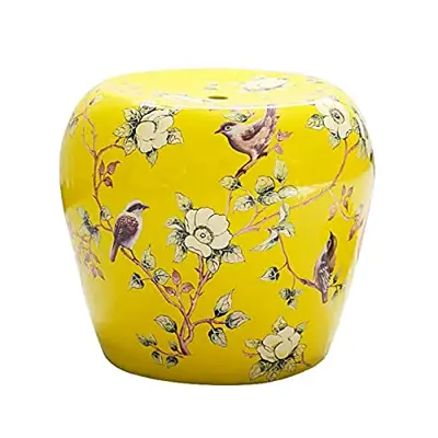 Ceramic Decorative Garden Stool, Glazed Ceramic Drum Stool, Handmade, Used in Living Room, Terrace, Garden, Etc. - floral garden stools - B09GG27F9K