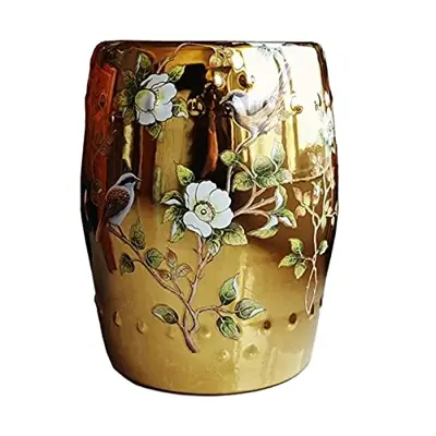 Ceramic Decorative Garden Stool, Gilded Flower and Bird Ceramic Dressing Stool, Handmade, Suitable for Living Room… - gold garden stools - B09GVW2336