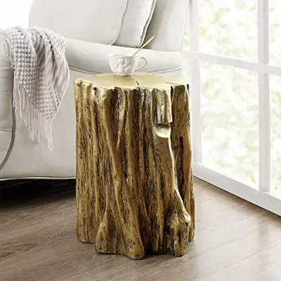 DOWLVN Tree Stump Side End Table, Garden Stool, Plant Stand, for Indoor Outdoor Courtyard Living Room Bedroom Studyroom… - gold garden stools - B0B6P9JW85