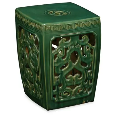 ChinaFurnitureOnline Green Porcelain Cloud Motif Asian Garden Stool - green garden stools - B007JXJ71Y