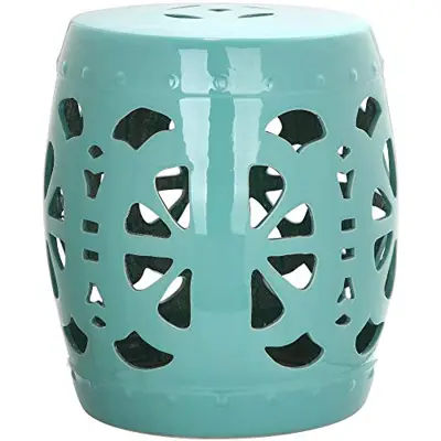 Safavieh Stencil Blossom Ceramic Decorative Garden Stool, Light Blue - light blue ceramic garden stools - B00NOEL89Q