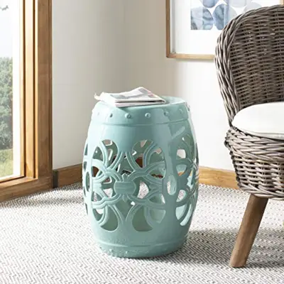 Safavieh Imperial Vine Ceramic Decorative Garden Stool, Light Blue - light blue ceramic garden stools - B00YB33POA