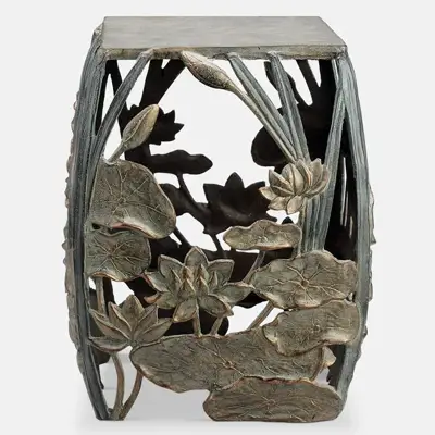 Viridian Bay Ming Collection Water Lilies Garden Stool and Accent Table - metal garden stools - B0BDC2PLKL