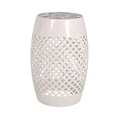 Christopher Knight Home Johnny Outdoor Lace Cut Side Table with Tile Top, White - mosaic garden stools - B089PS1ZY8