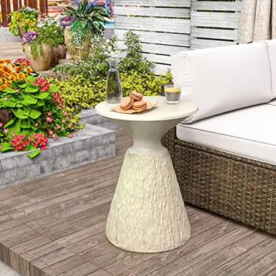 HOMPUS Outdoor Concrete Side Table Mushroom Shaped Cute Morden End Table Patio Decor Round Coffee Accent Table Garden… - mushroom garden stools - B0BK11TLRR