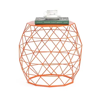 Adeco 18-inch Home Garden Wire Round Metal Stool, Decorative Accent Display Plant Stand, Side Table, End Table… - orange garden stools - B08XM4KTK7