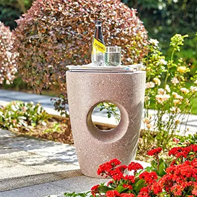 glitzhome Modern Decorative Garden Stool Heavy Duty Patio Sturdy Faux Concrete Garden Stool Side Table Plant Table for… - pink garden stools - B09NDB92SL