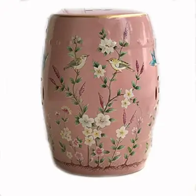 VVPONMEIQS Rustic Ceramic Chinese Stool Pink Ceramic Painted Craft Handmade Suitable for Garden Bedroom Terrace Backyard… - pink garden stools - B09NY4BGJX