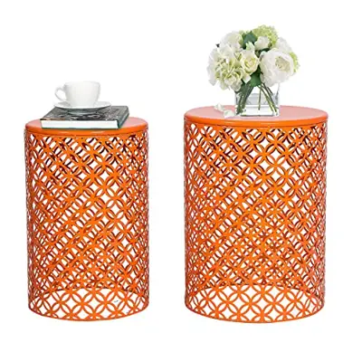 Homebeez Metal Accent Table, Set of 2 Decorative Round End Tables Nightstands, Coffee Side Tables for Indoor Outdoor… - red garden stools - B09MFLD3S8