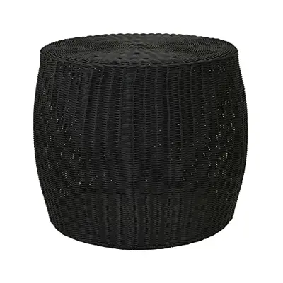 Household Essentials Resin Wicker Accent Table, Black, 18” H x 20” Dia - resin garden stools - B09N9Y2TKR