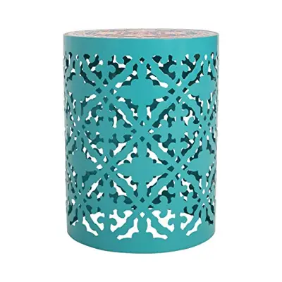 Christopher Knight Home Joseph Outdoor Lace Cut Side Table with Tile Top, Teal - teal garden stools - B089Q3C72J