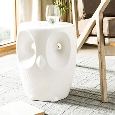 Safavieh ACS4567A Owl Ceramic Decorative Garden Stool, White - white ceramic garden stools - B07HJSHF6P