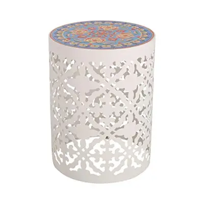 Christopher Knight Home Joshua Outdoor Lace Cut Side Table with Tile Top, White - white garden stools - B089Q3DH6Y