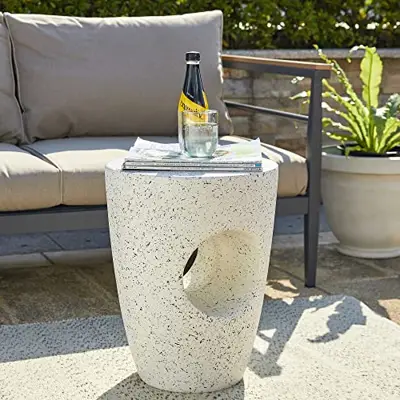 glitzhome Modern Decorative Garden Stool Heavy Duty Patio Sturdy Faux Concrete Garden Stool Side Table Plant Table for… - white garden stools - B09ND9MBXY