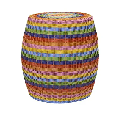 Household Essentials Rainbow Wicker Patio Barrel Sidetable - wicker garden stools - B099FH5KD4