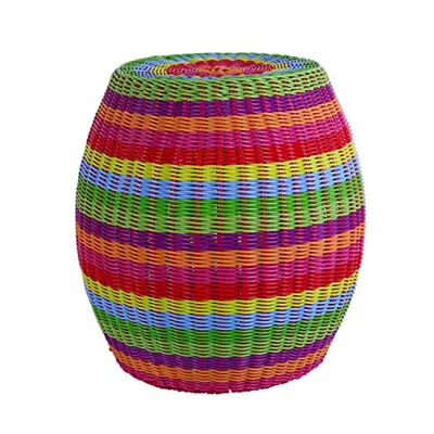 DUSVALLY Wicker Garden Stool Outdoor Wicker Patio Stool,Wicker Accent Side Table Storage Stool Basket,Red Colorful… - wicker garden stools - B0B4NNDR5C