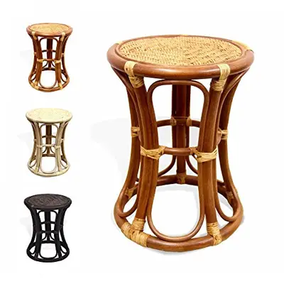 Breeze Handmade Rattan Wicker Stool Fully Assembled Colonial (Light Brown) - woven garden stools - B00CIDHIZM