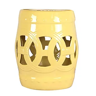 IINSSDJ Outdoor Decorative Garden Stools, Portable Ceramic Side Table, Yellow Hollow Out Drum Stool, Household Stool… - yellow ceramic garden stools - B09CTKD3GC