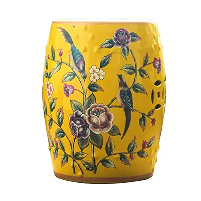 Ceramic Decorative Garden Stool, Glazed Hollow Ceramic Drum, Handmade, Used in Living Room, Terrace, Garden, Etc - yellow ceramic garden stools - B09GFYYL45