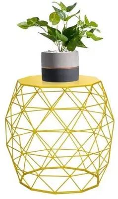 Adeco 18-inch Home Garden Wire Round Metal Stool, Decorative Accent Display Plant Stand, Side Table, End Table… - yellow garden stools - B08XM61TP6