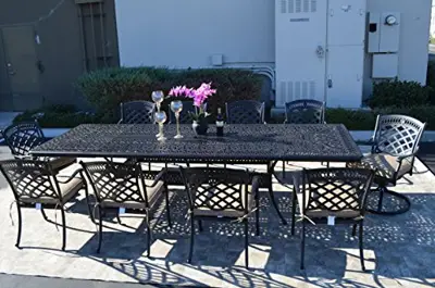 St. Augustine Cast Aluminum Powder Coated 11pc Outdoor Patio Dining Set with 48