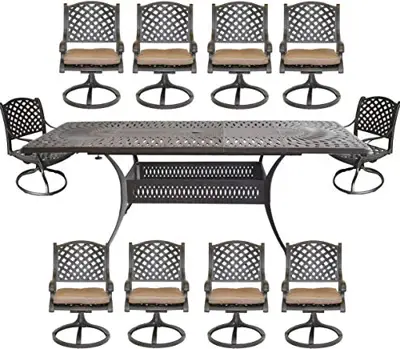 11 Piece Outdoor Dining Set extendable Table Seats 10 with Umbrella Hole Swivel Rocker Patio Chairs cast Aluminum… - 11-piece cast aluminum outdoor dining sets - B07RFB5V2K